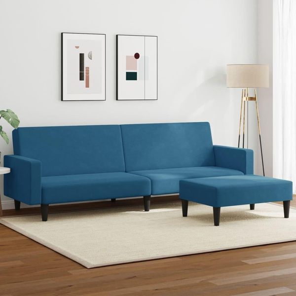 Divano Letto A 2 Posti Con Poggiapiedi In Velluto Blu - Classic Sofas Octo2442138 2Parcel-image