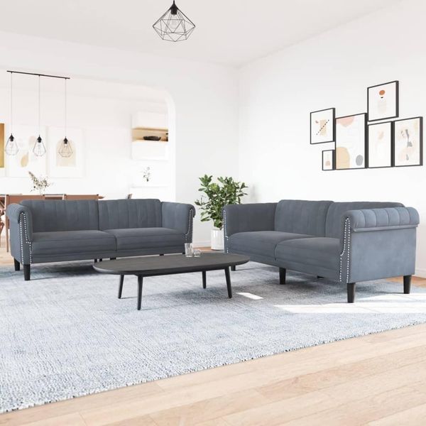 Set Di Divani 2 Pezzi Stabli In Velluto Grigio Scuro - Divani Classici CC7992662 2Parti-image