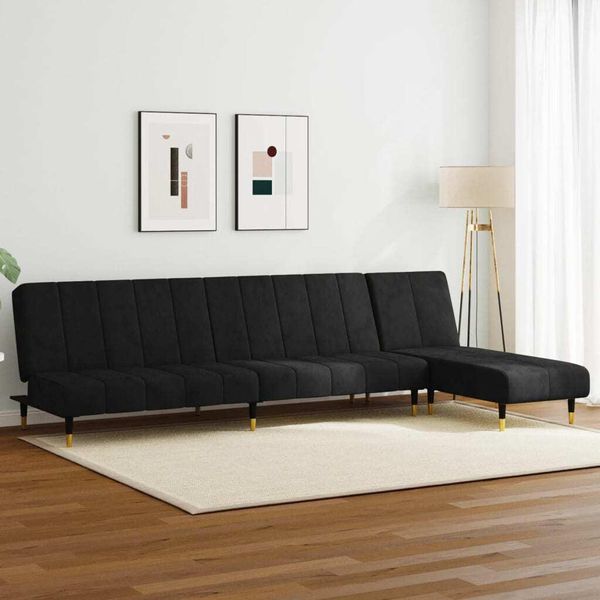 Stabli MöBel Set Di Divani A 2 Pezzi In Velluto Nero - Divani Classici CC9781776 2Parti-image
