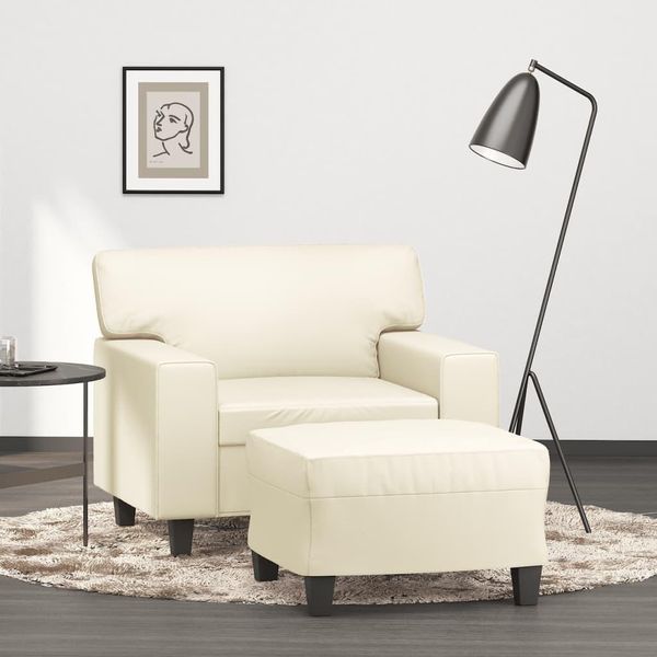 Stabli MöBel Poltrona Con Poggiapiedi Crema 60 Cm In Pelle Finta - Divani Classici CC8910758 2Parti-image