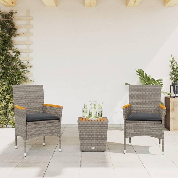Stabli MöBel Set Di Mobili Da Giardino Set Di Mobili Da Balcone Set Di 3 Pezzi Bistrot Con Cuscini Grigio Poli Rattan E Vetro - Set Di Mobili Da Giardino CC4296997 2Parcel-image