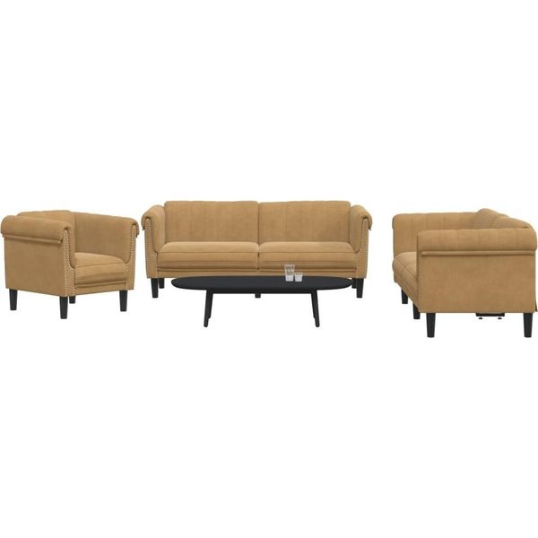 2025 Cloris Set Divano 3 Pezzi Velluto Marrone - Vendita Divani Classici5851212 3Parcel-image
