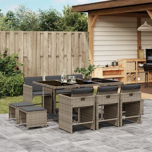 Stabli MöBel Set Di Mobili Da Giardino Set Di Mobili Da Balcone Set Da Pranzo Da Giardino 11 Pezzi Con Cuscini Grey Poly Rattan - Set Di Mobili Da Giardino CC9768844 4Parcel-image