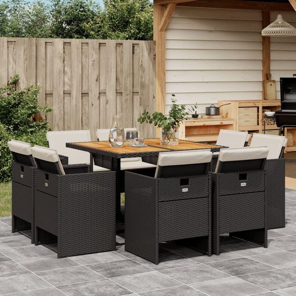 Set Di Mobili Da Giardino In Stile Elegante Set Di Mobili Da Balcone Set Da Pranzo Da Giardino 9 Pezzi Con Cuscini Nero Poly Rattan - Set Di Mobili Da Giardino Hommie5309953 3Parcel-image