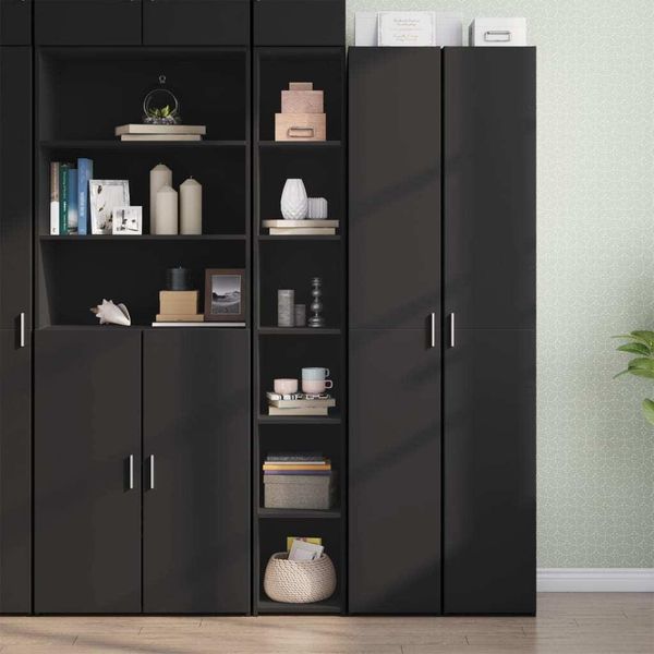 Pratica Vetrinetta A Ripiani Nera 30X41X185 Cm In Legno Composito - Cassettiere ,Mobili Di Design 9531685 1Pacco-image