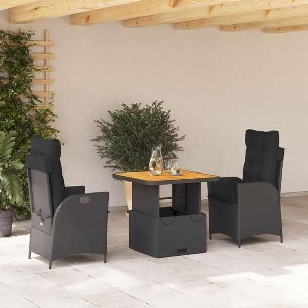 Bei Cloris Set Di Mobili Da Giardino Set Di Mobili Da Balcone Set Da Pranzo Da Giardino A 3 Pezzi Con Cuscini In Poly Rattan Nero - Set Di Mobili Da Giardino New6455724 2Parcel-image