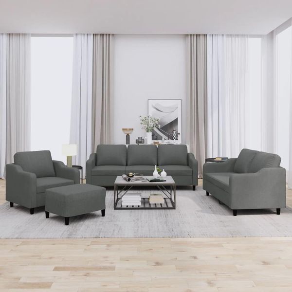 Design New Set Di Divani 4 Pezzi Con Cuscini Tessuto Grigio Scuro - Divani Classici Arredamento2025 CHY1140973 4Parti-image