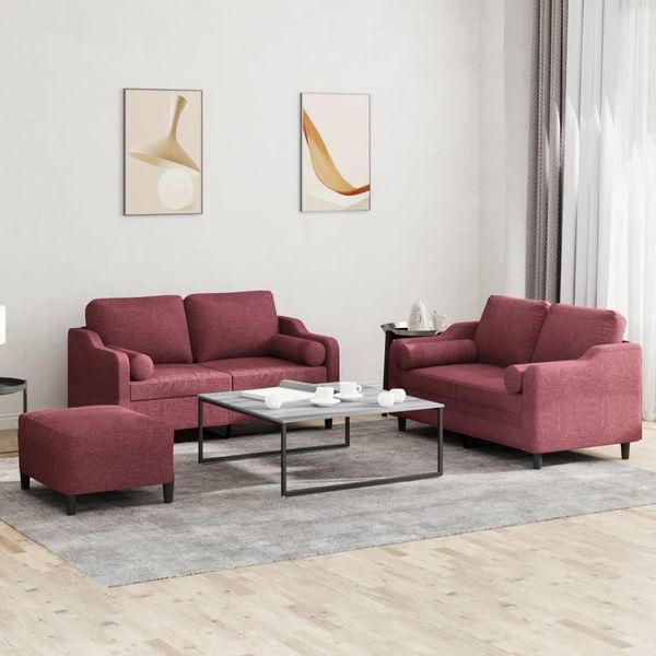 Design New Set Di Divani 3 Pezzi Con Cuscini Tessuto Rosso Vino - Divani Classici Arredamento2025 CHY5521674 5Parcel-image