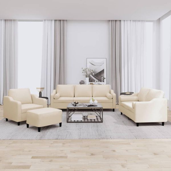 Design New Set Di Divani 4 Pezzi Con Cuscini In Tessuto Crema - Mobili Per Divani Classici2025 CHY7378082 6Parti-image