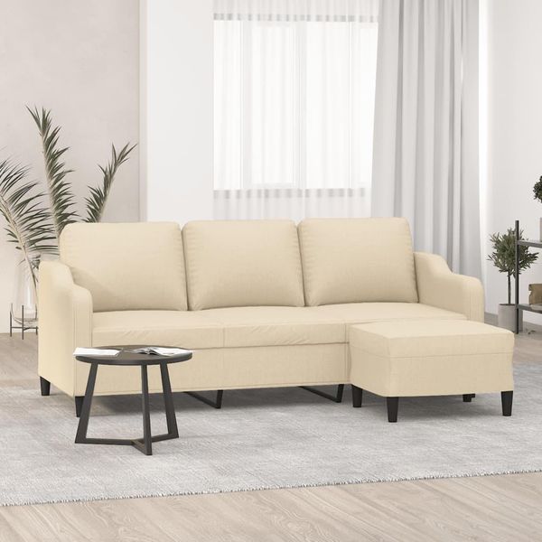 Bei Cloris Divano 3 Posti Con Poggiapiedi Crema 180 Cm In Tessuto - Divani Classici New1379076 2Parcel-image