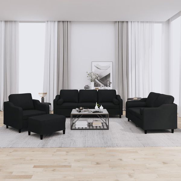 Design New Set Di Divani 4 Pezzi Con Cuscini In Tessuto Nero - Mobili Per Divani Classici2025 CHY5959231 6Parti-image