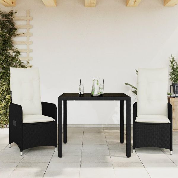 Stabli MöBel Set Di Mobili Da Giardino Set Di Mobili Da Balcone Set Di 3 Pezzi Da Giardino Bistrot Con Cuscini Nero Poly Rattan - Set Di Mobili Da Giardino CC4489183 2Parcel-image