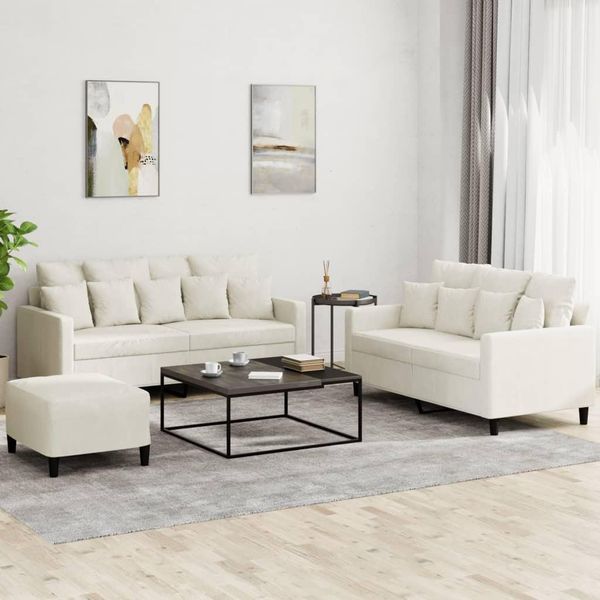 Best MöBel Set Divano 3 Pezzi Con Cuscini In Velluto Crema - Divani Classici Cloris New3451639 3Parcel-image
