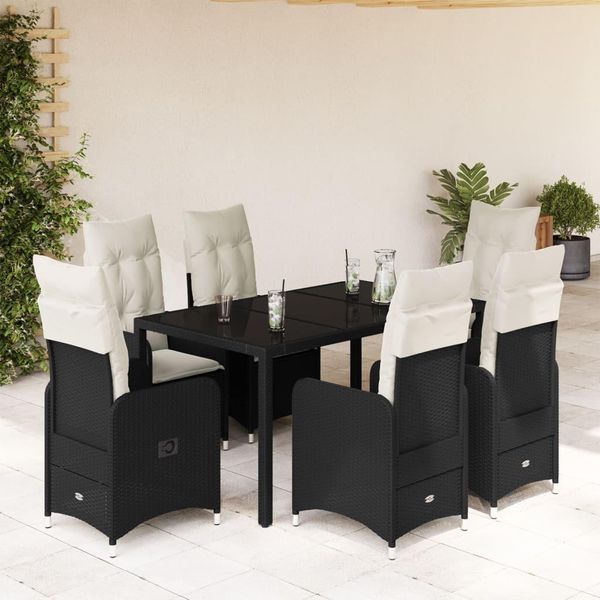 Stabli MöBel Set Di Mobili Da Giardino Set Di Mobili Da Balcone Set Di Bistrot Da Giardino 7 Pezzi Con Cuscini Nero Poly Rattan - Set Di Mobili Da Giardino CC2380171 4Parcel-image