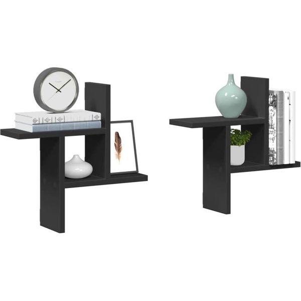 Stabli MöBel Mensole A Muro 2 Pezzi Nero 38X12X38 Cm In Legno - Mensole A Muro CC7909544 1Pacco-image
