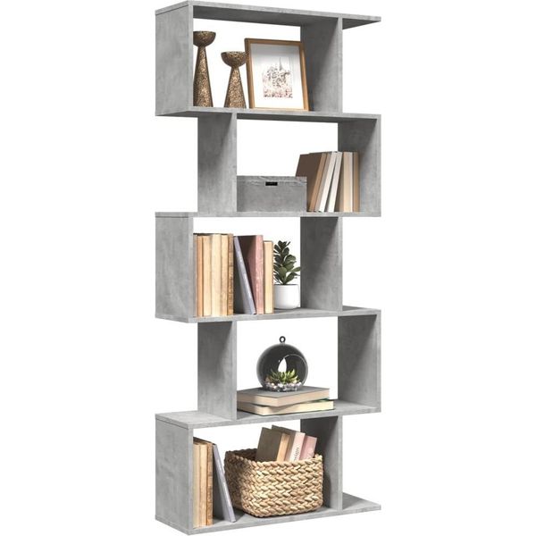 Libreria Divisoria Di Design A 5 Ripiani In Cemento Grigio 70X24X161 Cm - Librerie 2025 New6053436 1Parte-image