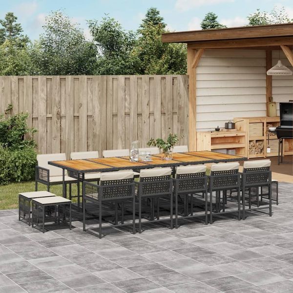 2025 Cloris Set Di Mobili Da Giardino Set Di Mobili Da Balcone 15 Pezzi Set Da Pranzo Da Giardino Con Cuscini Nero Poly Rattan - Set Di Mobili Da Giardino Sale1986607 6Parcel-image