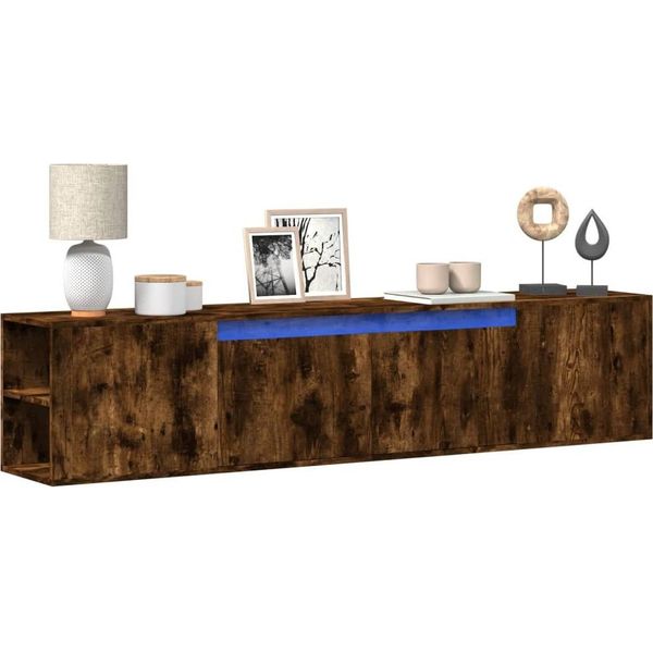 Mobile Tv A Parete Con Illuminazione Led In Rovere Fumé 180X31X39,5 Cm - Mobili Tv Octo6536256 2Parti-image