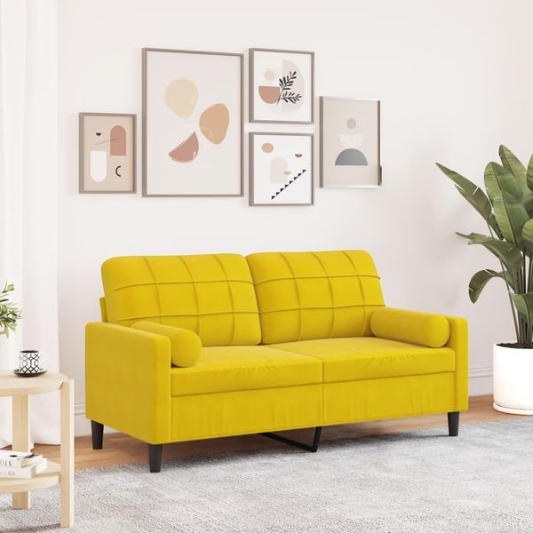 Stabli MöBel Divano A 2 Posti Con Cuscini Decorativi In Velluto Giallo 140 Cm - Divani Classici CC2761032 2Parti-image