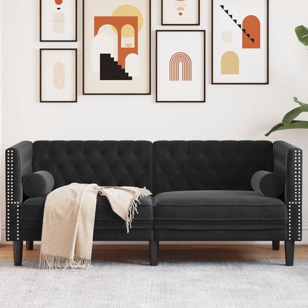 Best Furniture Divano Chesterfield Con Imbottiture A 2 Posti In Velluto Nero - Divani Classici Cloris New9812154 1Parcel-image