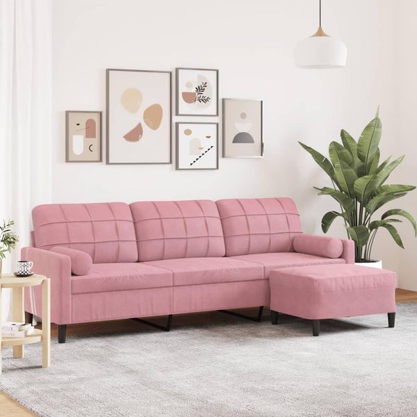 Bei Cloris Divano A 3 Posti Con Poggiapiedi Rosa 210 Cm In Velluto - Divani Classici New7138578 2Parcel-image