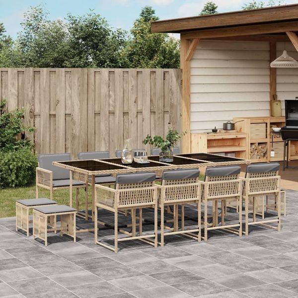 Set Di Mobili Da Giardino In Stile Elegante Set Di Mobili Da Balcone Set Da Pranzo Da Giardino 13 Pezzi Con Cuscini Beige Mix Poly Rattan - Set Di Mobili Da Giardino Hommie8847124 5Parcel-image