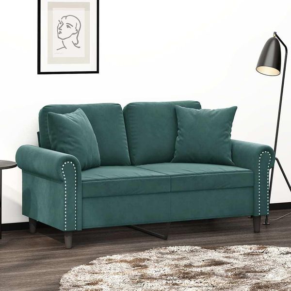 Divano Semplice A 2 Posti Con Cuscini Decorativi In Velluto Verde Scuro 120 Cm - Classic Sofas DE5671758 2Parcel-image