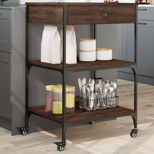 Bei Cloris Carrello Da Cucina Effetto Rovere Marrone 60X48X89,5 Cm Materiale A Base Di Legno - Carrello Di Servizio Nuovo5019843 1Pacco-image