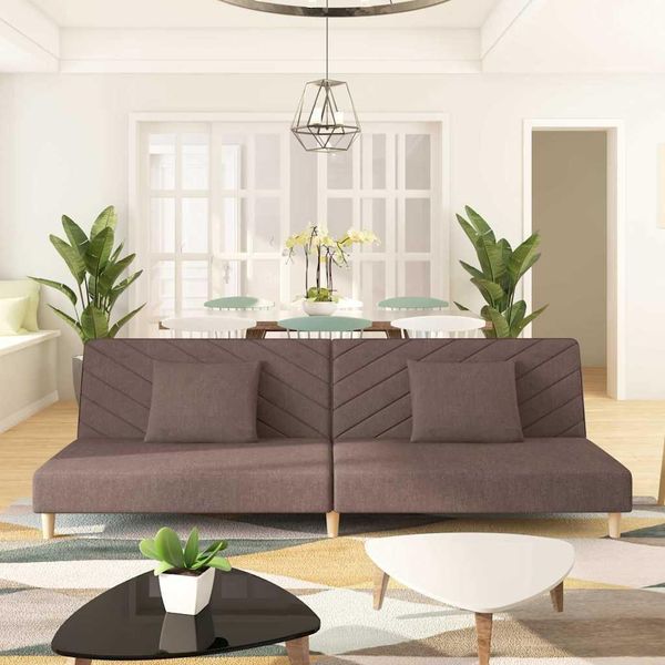 Best MöBel Divano Letto A 2 Posti Con 2 Cuscini In Tessuto Taupe - Divani Classici Cloris New1167286 1Parte-image