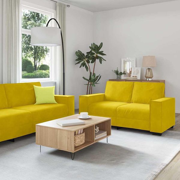 2025 Cloris Set Divano 3 Pezzi Con Cuscini Velluto Giallo - Vendita Divani Classici4822694 3Parcel-image