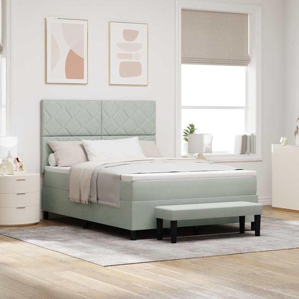 Maison Exclusive - Letto A Molle Con Materasso Grigio Chiaro 140 X 200 Cm Velluto-image