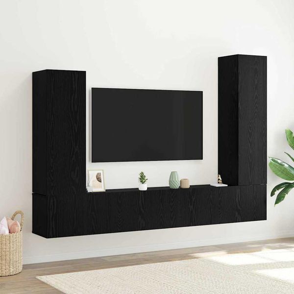 Maison Exclusive - Set Mobile Tv 4 Pcs Rovere Nero Legno Multistrato-image