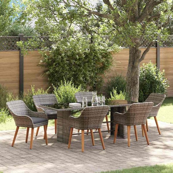 Bei Cloris Set Di Mobili Da Giardino Set Di Mobili Da Balcone Set Da Pranzo Da Giardino Con Cuscini 7 Pezzi Grigio Poly Rattan - Set Di Mobili Da Giardino New7309521 4Parcel-image