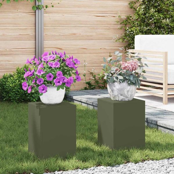 Stabli Mobili Porta Piante 2 Pezzi Verde Oliva 24 X 24 X 35 Cm Acciaio - Tavoli Da Giardino CC8457186 1Pacco-image