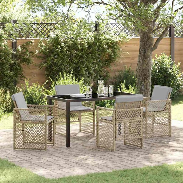 Pratico Set Di Mobili Da Giardino Set Di Mobili Da Balcone Set Da Pranzo Da Giardino 5 Pezzi Beige Poly Rattan - Set Di Mobili Da Giardino ,Mobili Di Design 7735441 2Parcel-image