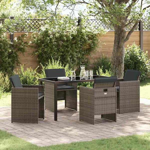 Set Di Mobili Da Giardino Semplice Set Di Mobili Da Balcone Set Da Pranzo Da Giardino Con Cuscini 5 Pezzi Grigio Poly Rattan - Set Di Mobili Da Giardino DE5693826 2Parcel-image