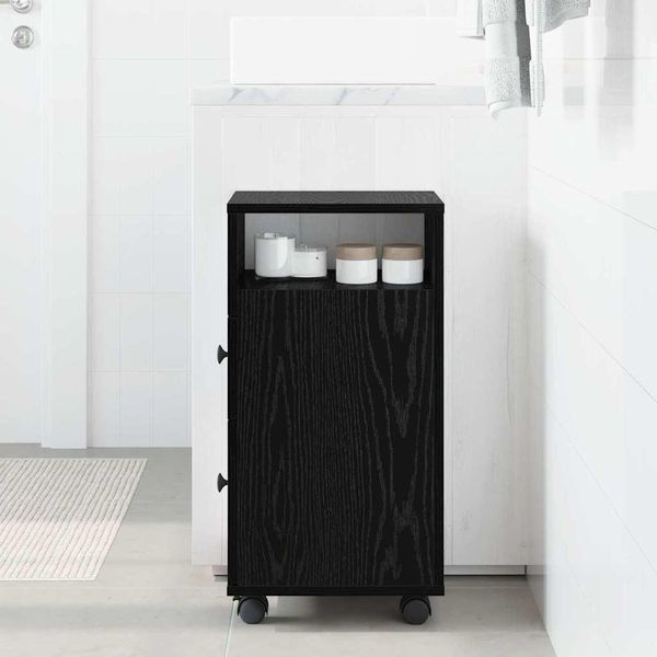 Design New Vetrinetta Stretta Per Bagno Con Ruota In Rovere Nero 33 X 23 X 65 Cm - Cassettiere MöBel2025 CHY9234975 1Pacco-image