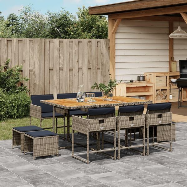Bei Cloris Set Di Mobili Da Giardino Set Di Mobili Da Balcone Set Da Pranzo Da Giardino 11 Pezzi Con Cuscini, Grigio, Polyrattan - Set Di Mobili Da Giardino New4781447 4Parcel-image
