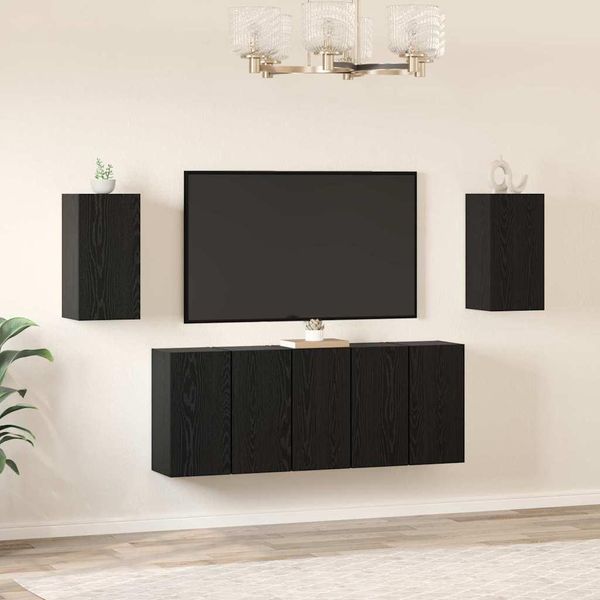 Maison Exclusive - Set Mobile Tv 7 Pezzi Effetto Rovere Nero 30,5 X 30 X 60 Cm-image
