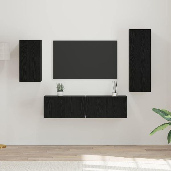 Set Di Mobili Tv Durevoli 4 Pezzi Look Rovere Nero 30,5 X 30 X 90 Cm - Mobili Tv Octo2796346 3Parcel-image
