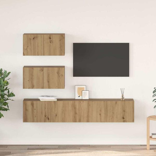 Best MöBel Set Di Mobili Tv A Parete 4 Pezzi Materiale Legno Rovere Artigianale - Mobili Tv Cloris New9733840 3Parcel-image