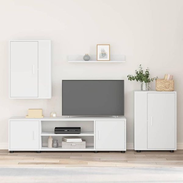 Mobile Tv 4 Pezzi In Stile Elegante, Montato A Parete, In Legno Tecnico Bianco - Mobili Tv Hommie3844484 2Parcel-image