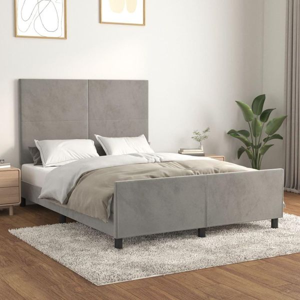 Vidaxl Struttura Letto Con Testiera Grigio Chiaro 140X200 Cm In Velluto - Struttura Letto Con Testiera - Struttura Letto Con Testiera - Struttura Letto - Letto Con Testiera-image