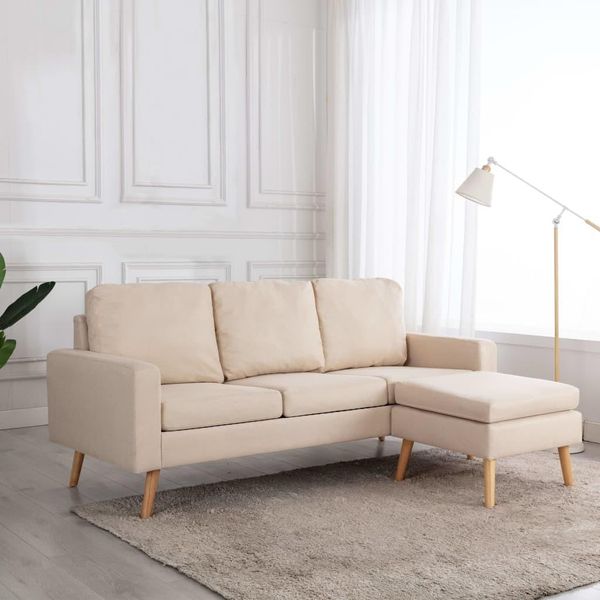 Divano A 3 Posti In Stile Elegante Con Poggiapiedi In Tessuto Crema - Classic Sofas Hommie2747101 2Parcel-image