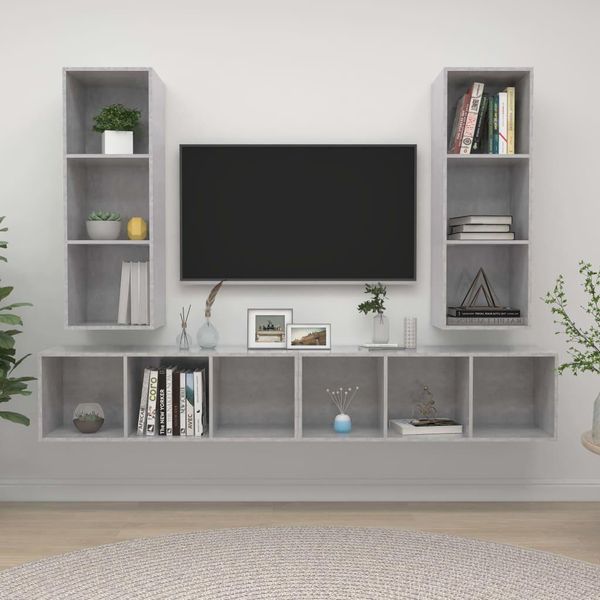 Maison Exclusive - Mobile Tv A Parete 4 Pz Grigio Cemento In Truciolato-image
