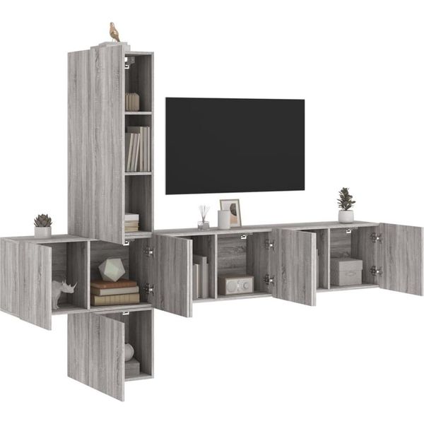 Maison Exclusive - Mobili Tv A Muro 5Pz Grigio Sonoma In Legno Multistrato-image