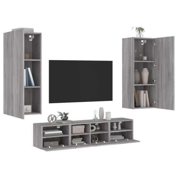 Maison Exclusive - Mobili Tv A Muro 5Pz Grigio Sonoma In Legno Multistrato-image