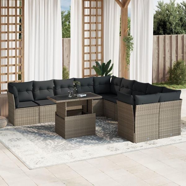 Bei Cloris Set Di Mobili Da Giardino Set Di Mobili Da Balcone Set Di Divani Da Giardino 11 Pezzi Con Cuscini Grigio Chiaro Poly Rattan - Set Di Mobili Da Giardino New6998681 4Parcel-image