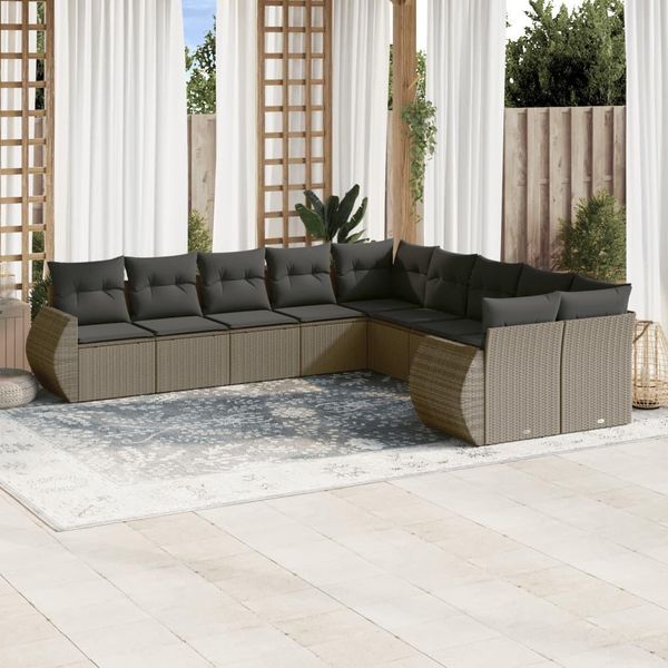 Semplice Set Di Divani Da Giardino 10 Pezzi Con Cuscini In Poly Rattan Grigio Chiaro - Divani Da Giardino DE2147882 3Parcel-image