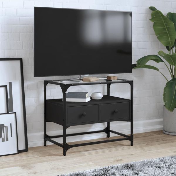 Mobile Tv Semplice Con Piano In Vetro Nero 60X35X51 Cm Materiale A Base Di Legno - Mobili Tv DE1430053 1Pacco-image